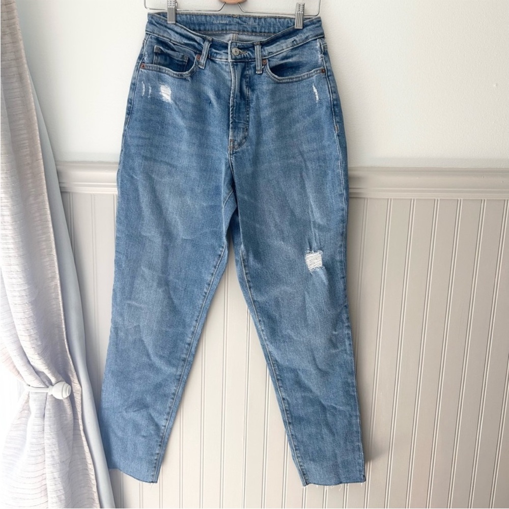 Old Navy Light Blue Curvy Straight Leg Distressed Jeans Womens Size 10
